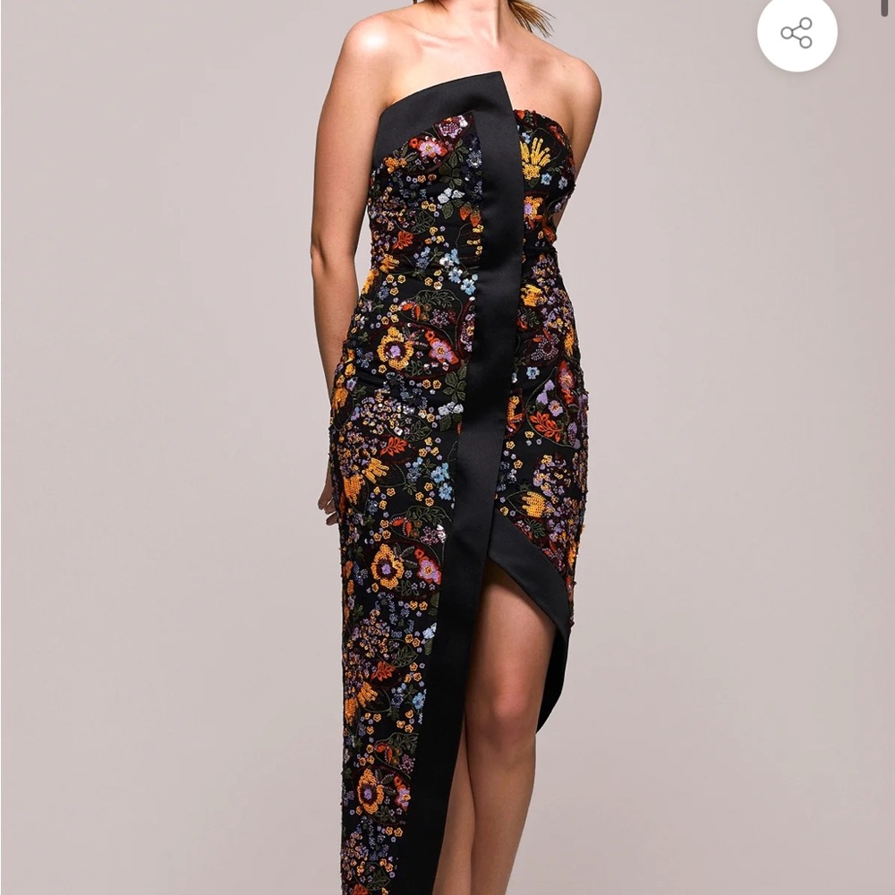 Asymmetrical black floral embellished dress